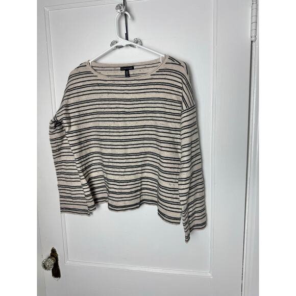 Eileen Fisher Organic Cotton Wool Striped Boat Neck Sweater 90s Women's XS - Picture 1 of 8